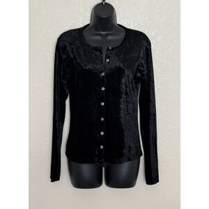 Vtg Y2K Blouse Black Velvet Long Sleeve Whimsigoth Fairy Grunge Vamp